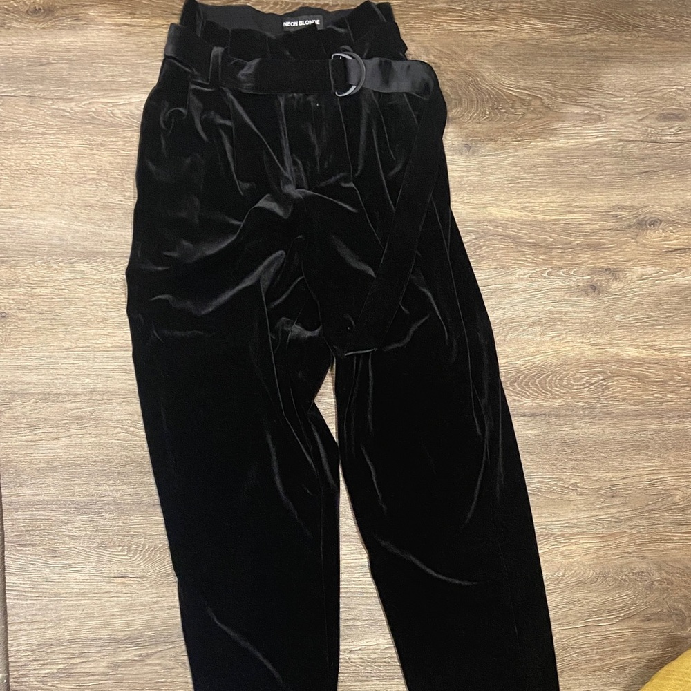 NEON BLONDE Black Velvet Trousers with Belt